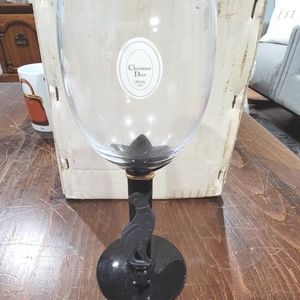 Set of 2 CHRISTIAN DIOR CRYSTAL BLACK- Cat Stem Wine Glasses
